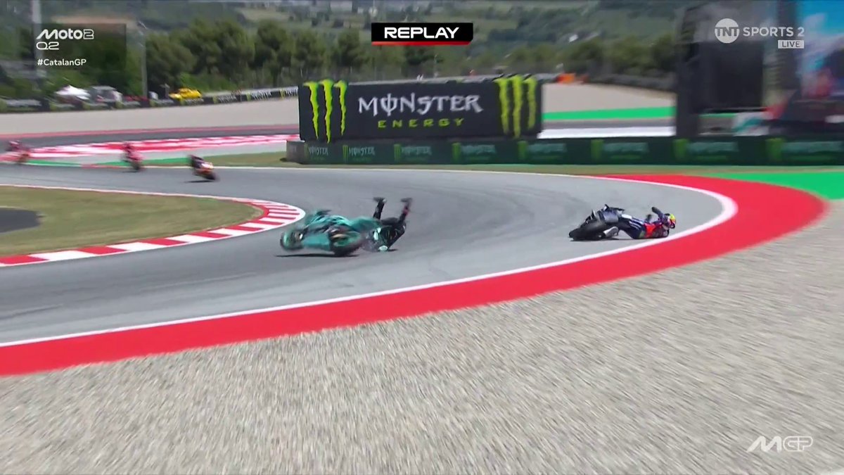 HUGE CRASH RIGHT AT THE END 😱 #Moto2 | #MotoGP | #CatalanGP | Live on TNT Sports and HBO Max