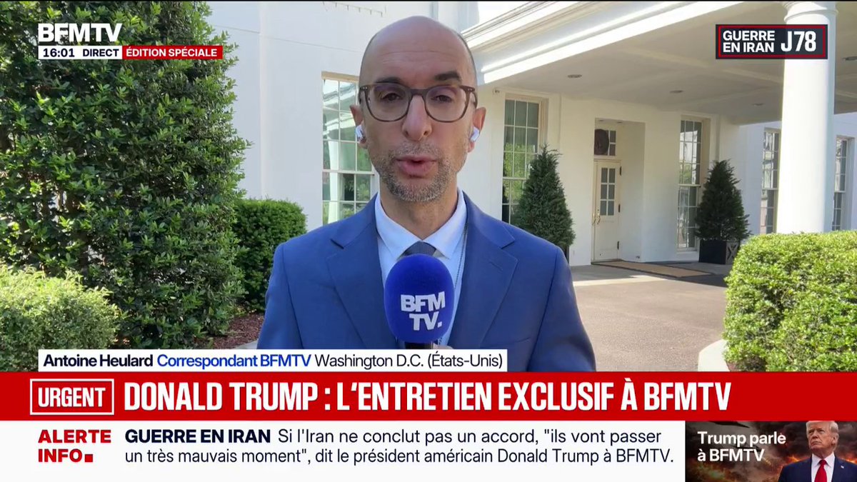 🛑Donald Trump répond à BFMTV : les Iraniens "feraient mieux de conclure un accord" "S'ils ne le font pas, ils vont passer un très mauvais moment", a déclaré le président américain lors d'un échange téléphonique avec le correspondant de BFMTV à Washington Antoine Heulard