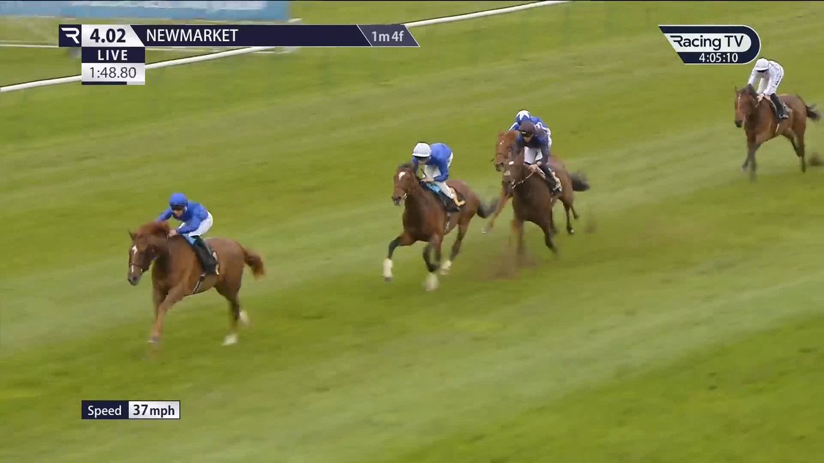 Chasing Time leads home better-fancied stablemate Shabab Al Ahli in the £40,000 Darley British EBF Novice Stakes under Connor Planas for Charlie Appleby and Godolphin