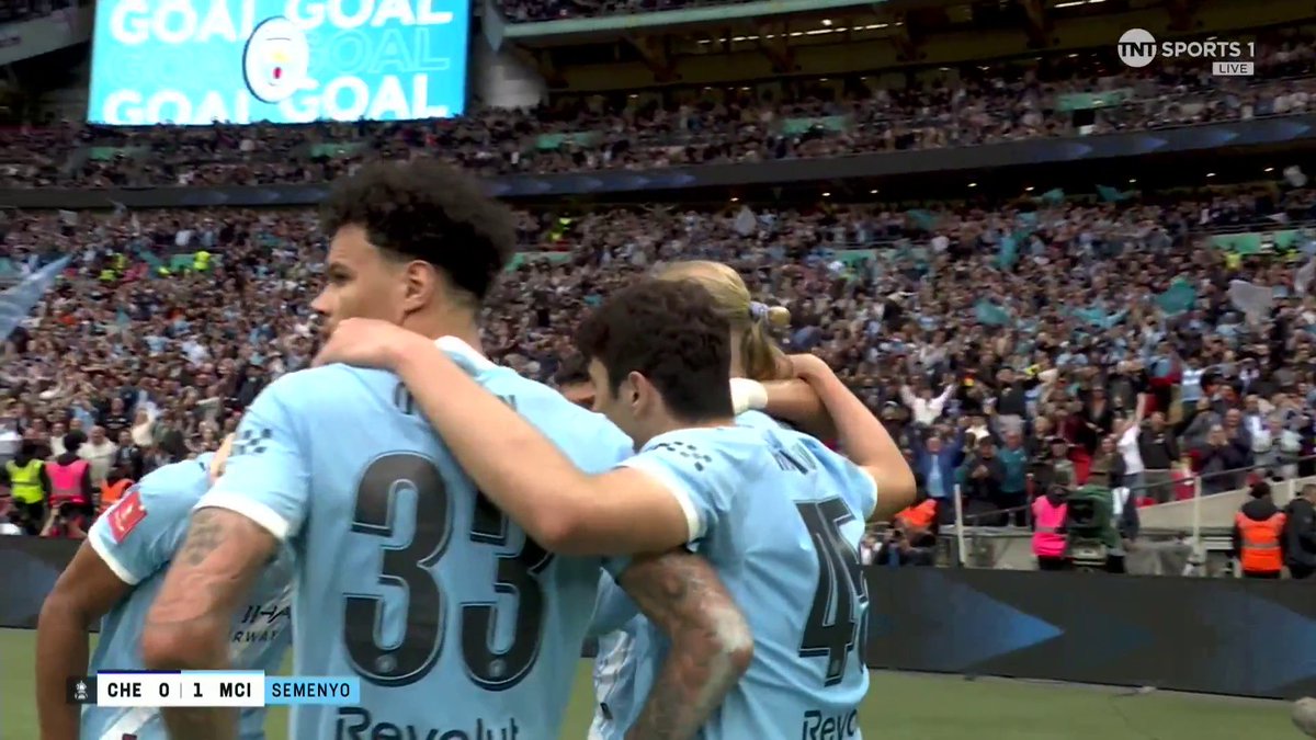 Semenyo with a stunning finish to give Manchester City the lead at Wembley 🔥 📺 Watch live on TNT Sports and HBO Max