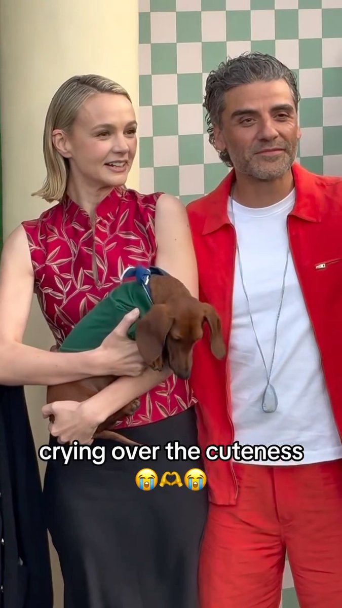 Carey Mulligan, Oscar Isaac, and Jones the Daschund on the #Beef: Season 2 FYC red carpet.