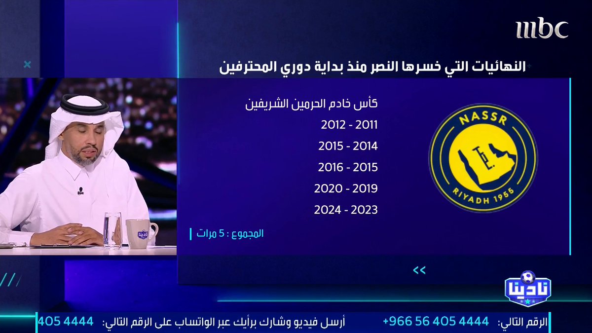 ناصر الجديع: كنا نتمنى أن يؤكد النصر سطوة الكرة السعودية في آسيا.. خاصة بعد الدعم الكبير للأندية مجاناً على MBC شاهد برنامج #نادينا يوميا الساعة 11:00 مساءً بتوقيت السعودية على #MBC1 لمتابعة البث المباشر
