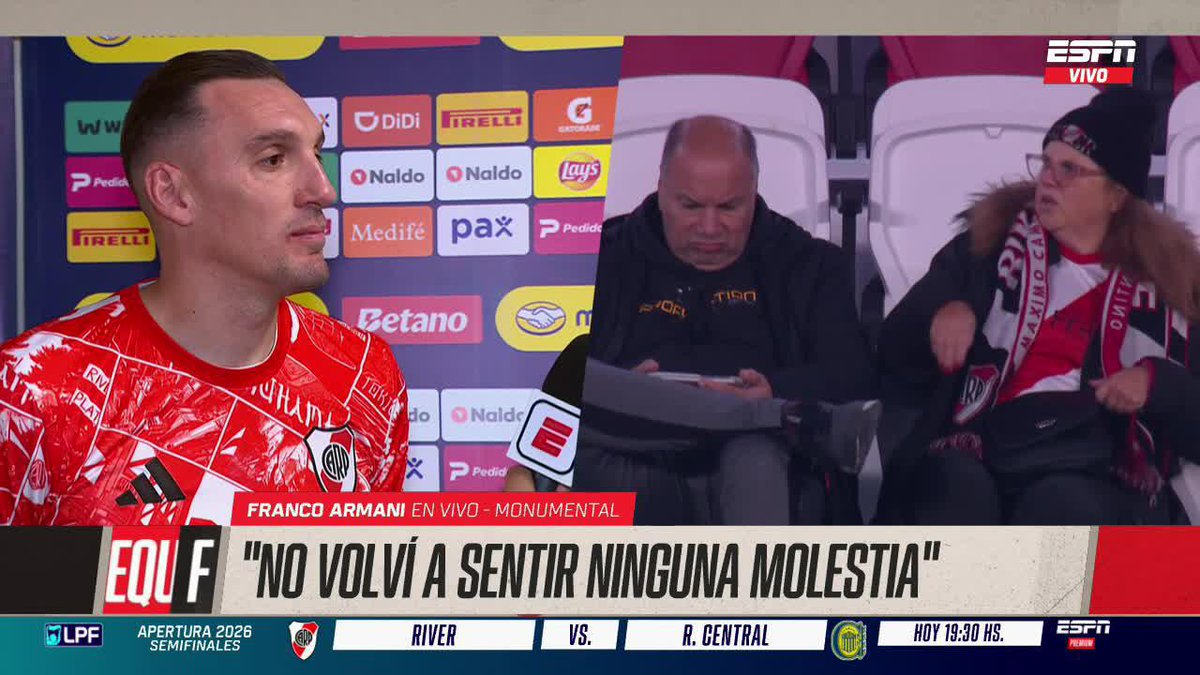 🗣️ "ESTOY FELIZ CON EL MOMENTO DE SANTI BELTRÁN" Franco Armani se refirió al buen momento del arquero titular de River en la previa del duelo ante Rosario Central. ▶️ Mirá #ESPNEquipoF en el Plan Premium de #DisneyPlus