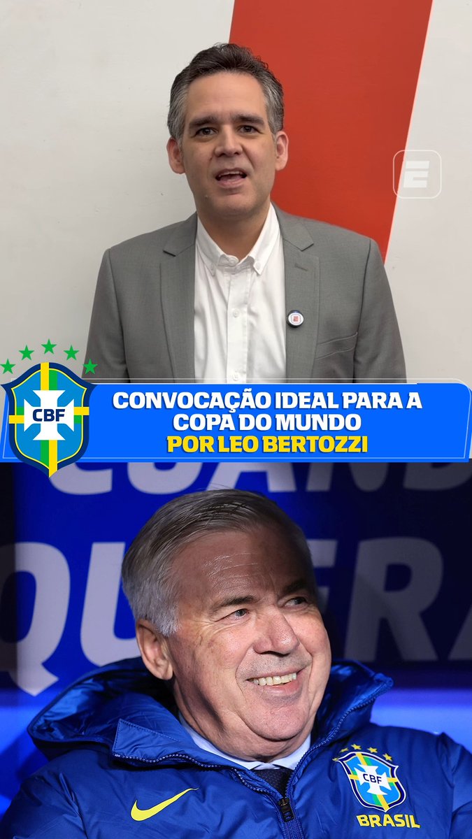 OS ESCOLHIDOS! 🤩 Bora conferir quais seriam os convocados do Bertozzi para representar o Brasil na Copa do Mundo! O que achou, fã de esporte? 👉 Assista à convocação da seleção brasileira para a Copa de 2026 no dia 18/05, às 17h, AO VIVO no YouTube da ESPN Brasil! #ESPN2026 #SeleçãoBrasileira