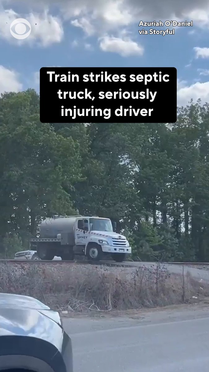 A train struck a septic truck crossing the tracks in Chesapeake, Virginia, sending the truck flying in the air and leaving the driver with life-threatening injuries. Authorities are now investigating the incident.
