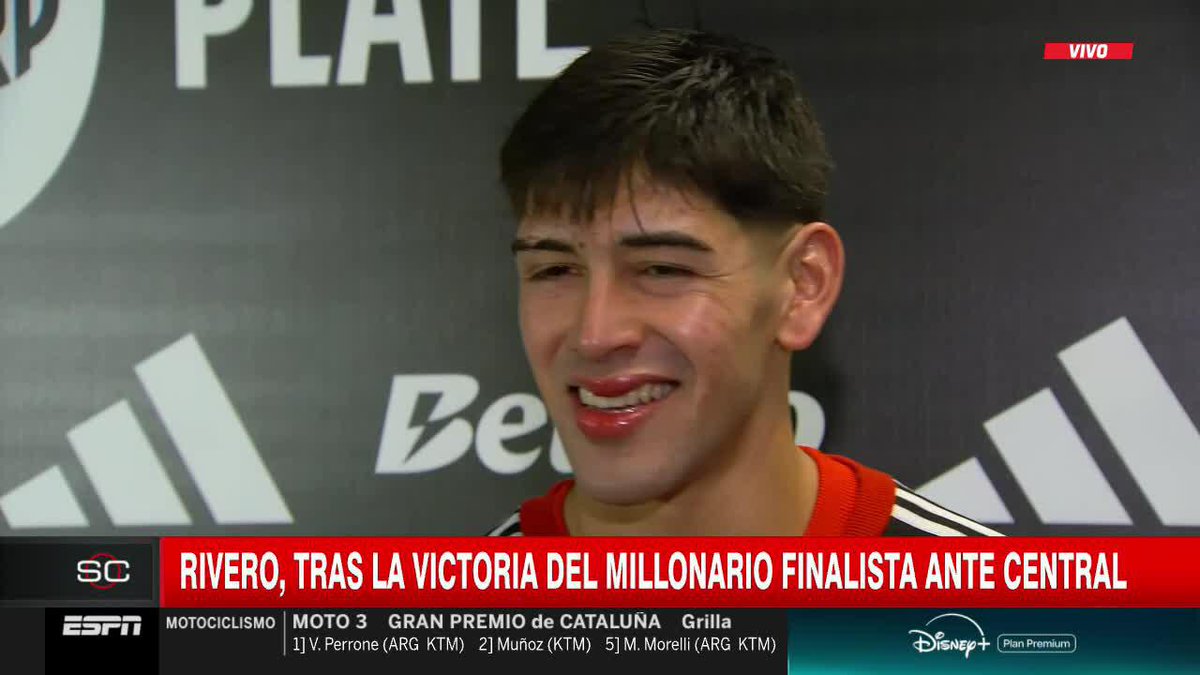 ¡Una locura como le quedó el labio a Lautaro Rivero luego de la infracción que recibió de Copetti sobre el final del partido! El defensor de River habló con #ESPN y expresó su felicidad por estar en la final del #TorneoApertura. 📺 #DisneyPlus Plan Premium