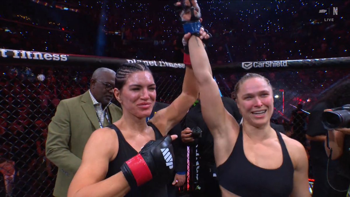 Ronda Rousey and Gina Carano share an emotional moment after the fight ❤️ #RouseyCarano LIVE now on Netflix