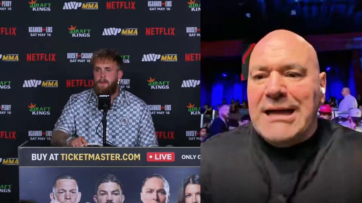 Jake Paul called Dana White an “insecure little boy” for dropping Conor McGregor fight news during Francis Ngannou’s walkout 😬 “The cokehead is back! Nice. Cool. Doesn’t matter. Just shows how pressed they are.”