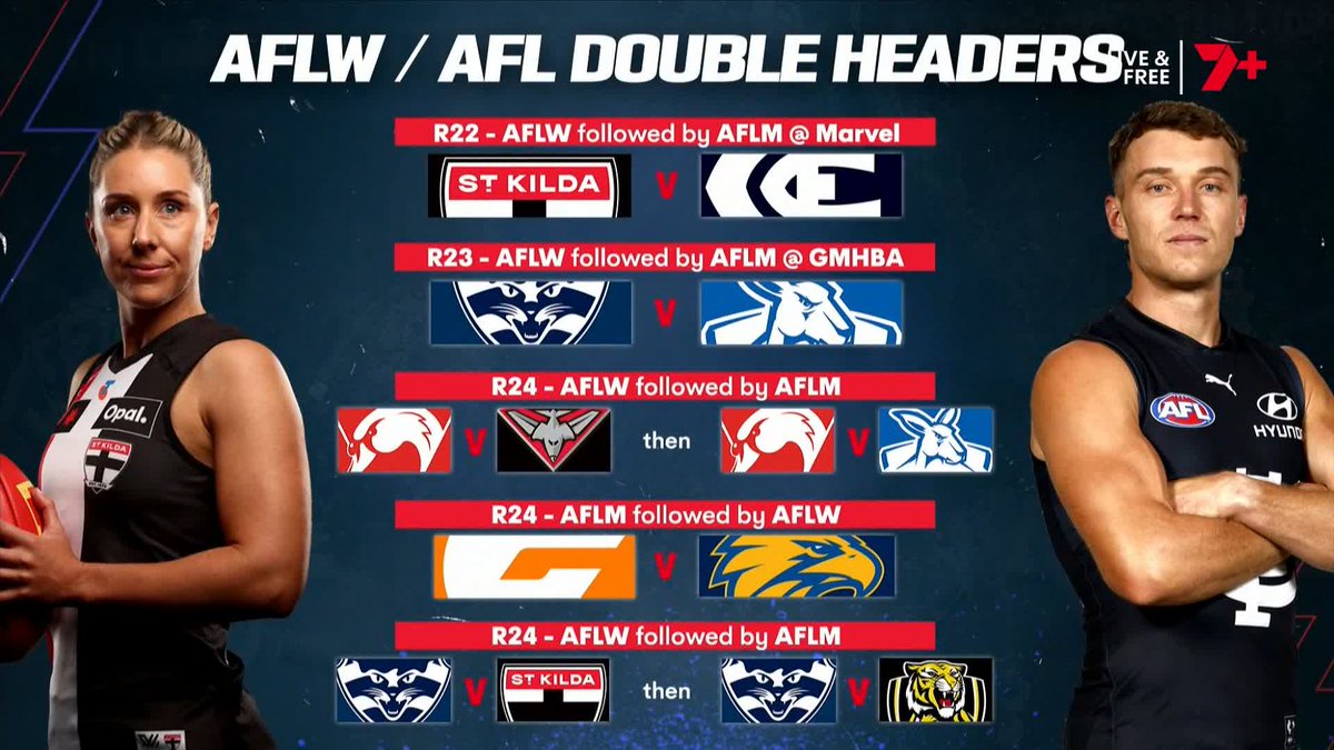Five AFLW/AFL double-headers across Round 22-24 🗓️ Tom Morris has the latest 👇