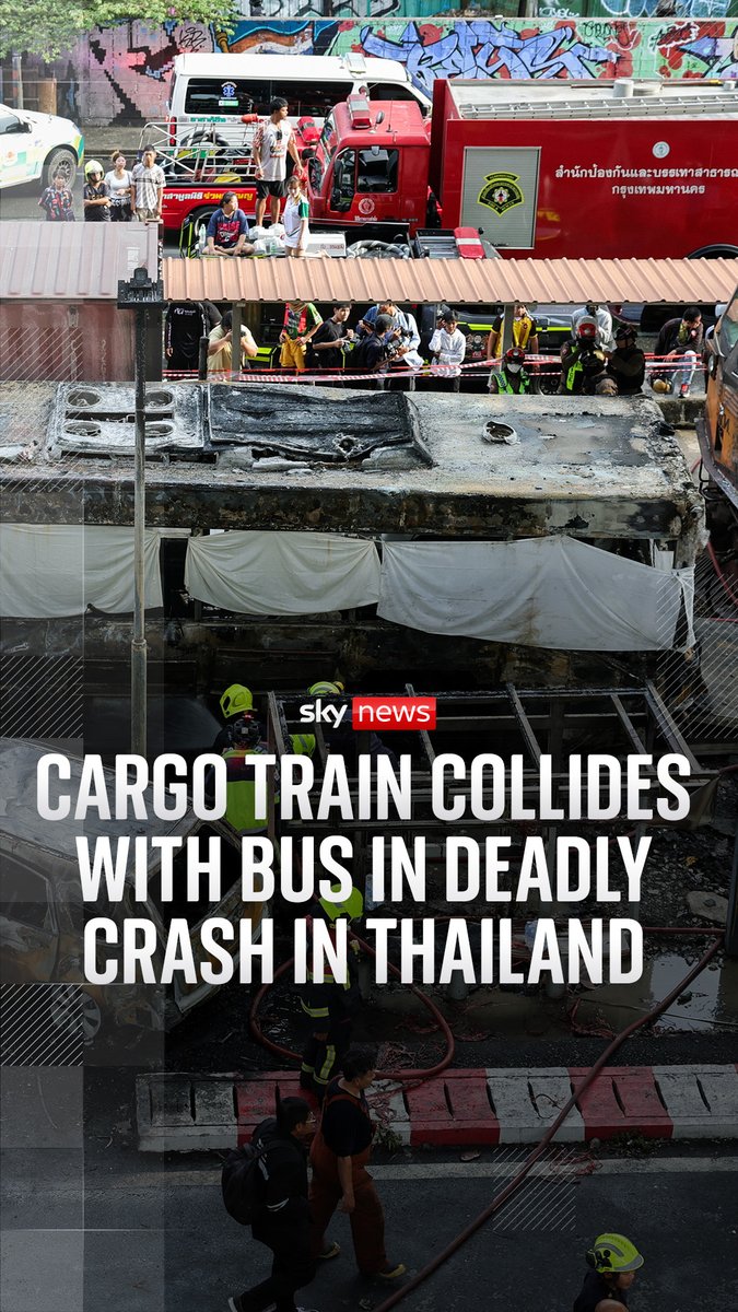At least eight people were killed and 32 others injured in Thailand's capital after a freight train hit a bus at a rail crossing, rescue officials and a deputy transport minister said. Rescue teams were seen working to pull injured victims from the wreckage near an airport railway station in Bangkok. 🔗