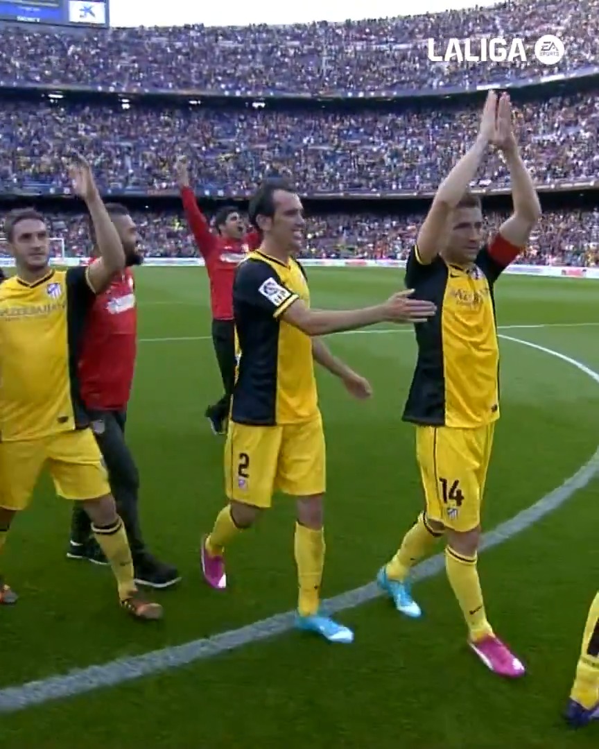 Un día inolvidable. 🌟 Tal día como hoy, en 2014, el Atlético de Madrid se proclamaba campeón de LALIGAEASPORTS gracias a este gol de Diego Godín en el Spotify Camp Nou. LALIGAHistory