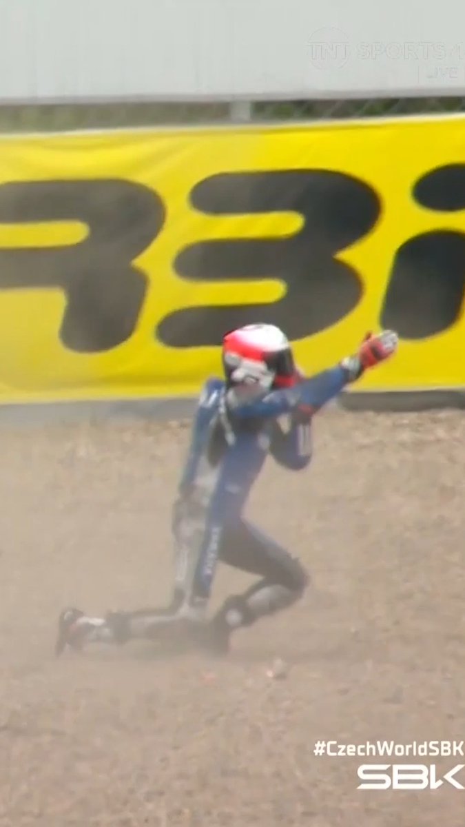 THE TITLE LEADER IS DOWN 💥 Albert Arenas hits the deck after contact with Masia 😮 #WorldSBK #WorldSSP #CzechWorldSBK