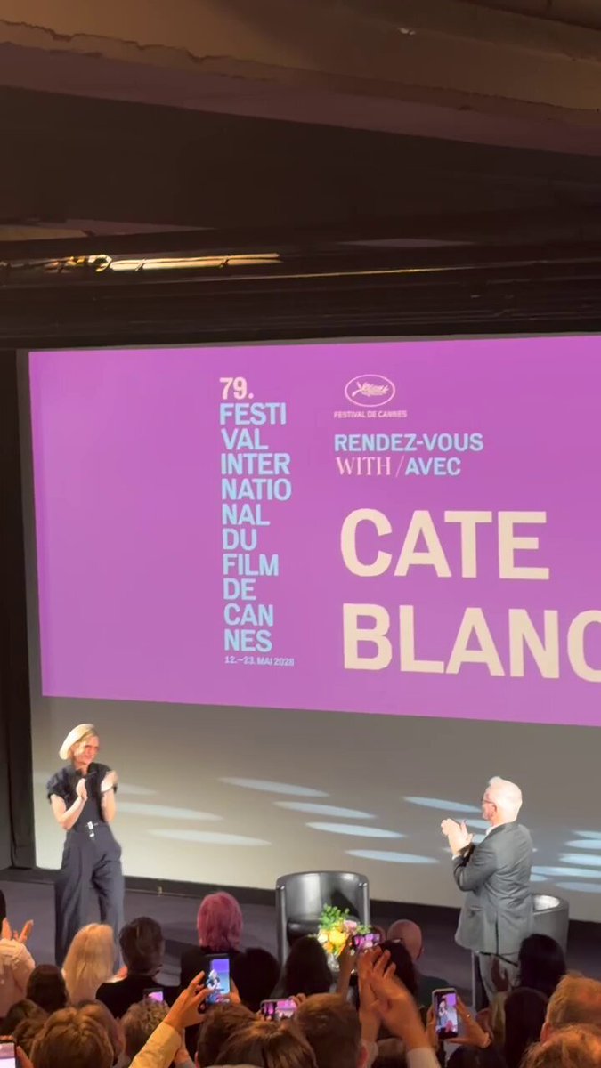 Cate Blanchett earns a standing ovation before sitting down for an official #Cannes talk.