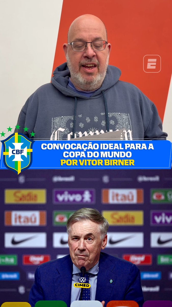 AMANHÃ É DIA DE CONVOCAÇÃO!🤯 Esses seriam os 26 nomes que o Birner levaria para a Copa do Mundo! Concorda com as escolhas, fã de esporte? 👉 Assista à convocação da seleção brasileira para a Copa de 2026 no dia 18/05, às 17h, AO VIVO no YouTube da ESPN Brasil! #ESPN2026 #SeleçãoBrasileira