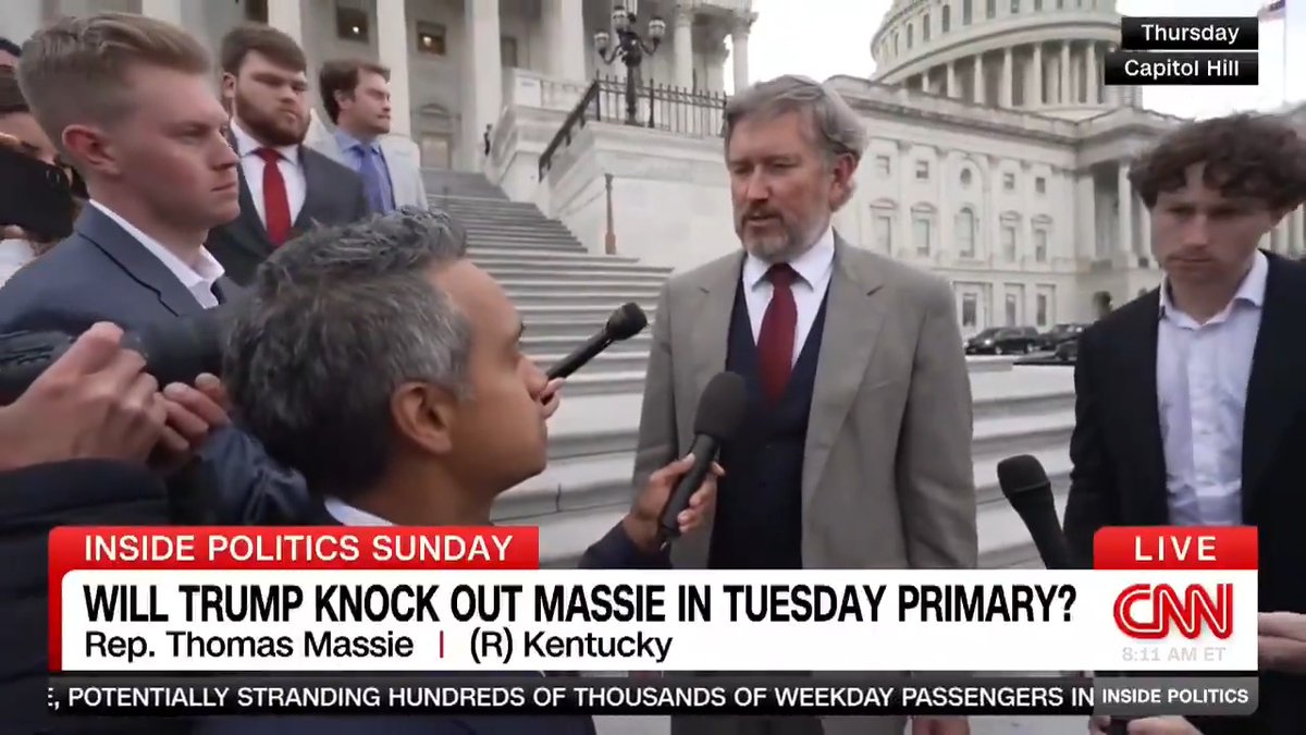 NEW: What message will it send if Rep. Massie beats back a Trump-backed primary challenge? "That you can come up here and you can vote for your constituents instead of for your party all the time," Massie tells Manu Raju. #InsidePolitics