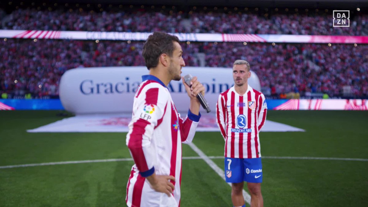 "Más allá de los títulos, buscamos este reconocimiento. 70.000 tíos aplaudiéndote" 🥹❤️‍🩹 Koke y sus bonitas palabras delante de Griezmann 🫂 #LALIGAenDAZN ⚽