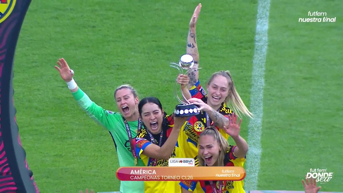 🏆✨ EL SUEÑO SE HIZO REALIDAD ✨🏆 Felicidades al Club América por conquistar el Clausura 2026 y levantar un nuevo trofeo en #NuestroFutFem. 🦅⚽️ Una noche de gloria que quedará para la historia. 🔥 #FutFemNuestraFinal