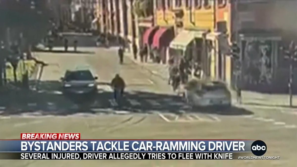 Dramatic new images shows four men tackling the alleged driver who rammed into people on a busy street in Italy. Several people were seriously injured and authorities say this was not a terror attack. Marcus Moore reports.