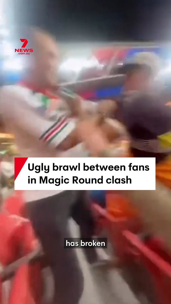 An ugly brawl has broken out between fans in the stands at Brisbane's Suncorp Stadium during Magic Round last night. Punches were thrown between a Broncos and Warriors supporter, as shocked onlookers were forced to step in and separate the pair. #MagicRound #Brawl #Broncos #Warriors #RugbyLeague #rugbyleague