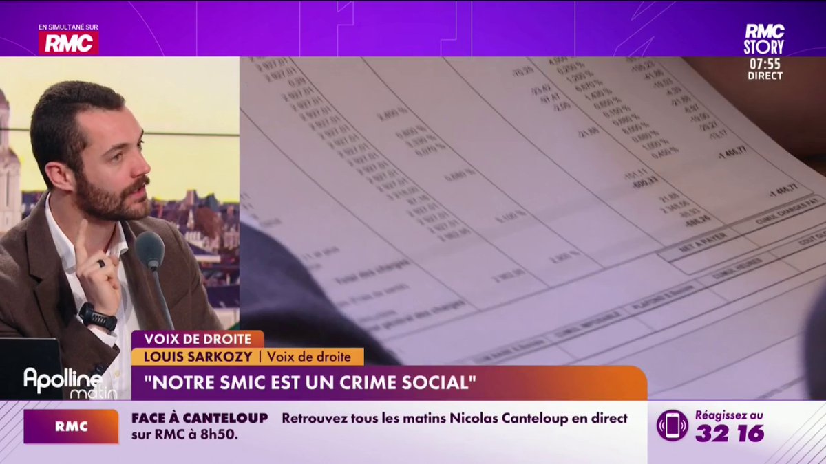 🔴 La proposition choc de Louis Sarkozy : supprimer le SMIC pour lutter contre le chômage. 🗣️ "Notre SMIC est un crime social : un salarié sur six y est coincé. Il faut le remplacer par un crédit d'impôt sur les bas salaires." #ApollineMatin