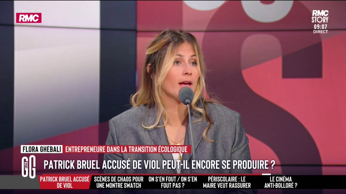 🤔 Patrick Bruel doit-il encore se produire sur scène ? 🗣️ Flora Ghebali : "Je crois toutes les femmes qui portent plainte. Je sais à quel point c'est difficile. Mais Patrick Bruel peut faire ce qu'il veut tant qu'il est présumé innocent. Je défends l'État de droit." #GGRMC