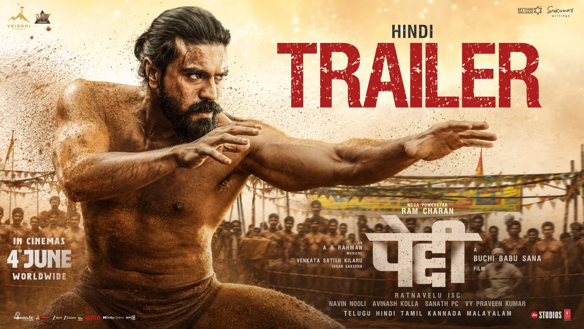 His arena. His rules. 🔥 His game begins now ❤️‍🔥 #PEDDITrailer OUT NOW 💥 #PEDDI in cinemas worldwide on 4th June. #GetReadyForPeddi 💥💥 Mega Power Star Ram Charan DrShivaRajkumar #JanhviKapoor BuchiBabuSana A.R.Rahman Rathnavelu ISC Kolla Avinash Navin Nooli Boman Irani Jaggu Bhai divyenndu Vriddhi Cinemas venkata Satish kilaru gautam varma Mythri Movie Makers Sukumar Writings #JyotiDeshpande Jio Studios Ivy Entertainment Offical T-Series PEDDI