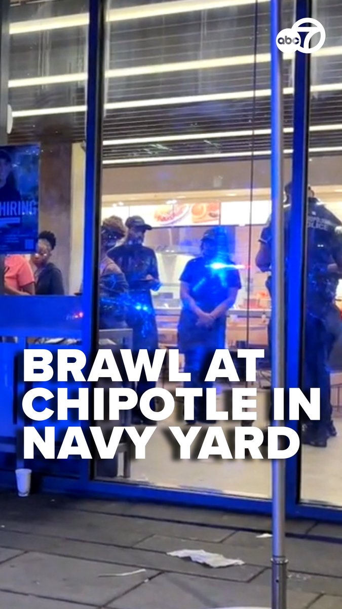 7News' cameras were rolling as an all-out brawl took place inside the Navy Yard Chipotle on 1st St., SE, Saturday night, with chairs being thrown and used as weapons. Ken Ledet, who lives in the Navy Yard, told 7News he has seen chaotic scenes like this in recent months. “It’s not shocking anymore, since this has become routine on Saturdays and Friday nights, but it’s disappointing to know this is still happening," Ledet said. MORE: