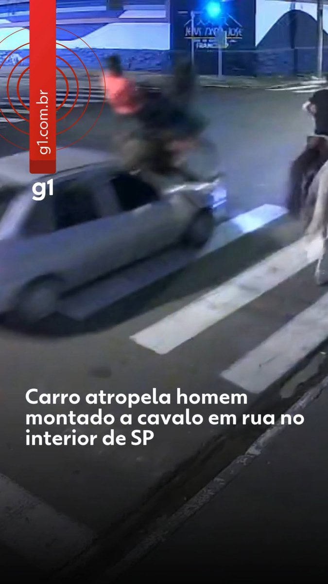 Carro atropela homem montado a cavalo em rua no interior de SP #g1