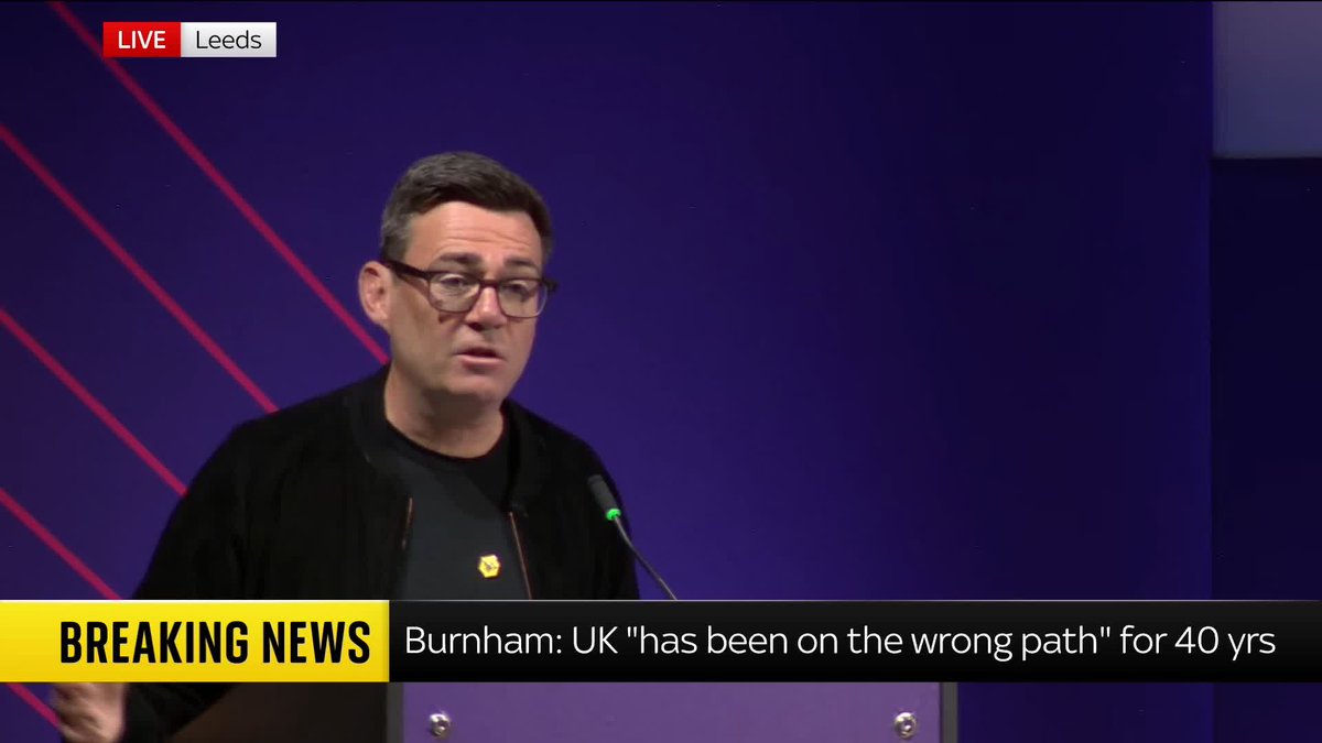 "My core argument is this: Britain, if you look at the last 40 years, Britain has been on the wrong path." Greater Manchester mayor Andy Burnham is speaking at a summit being held in Leeds. Politics latest: 📺 Sky 501 and YouTube