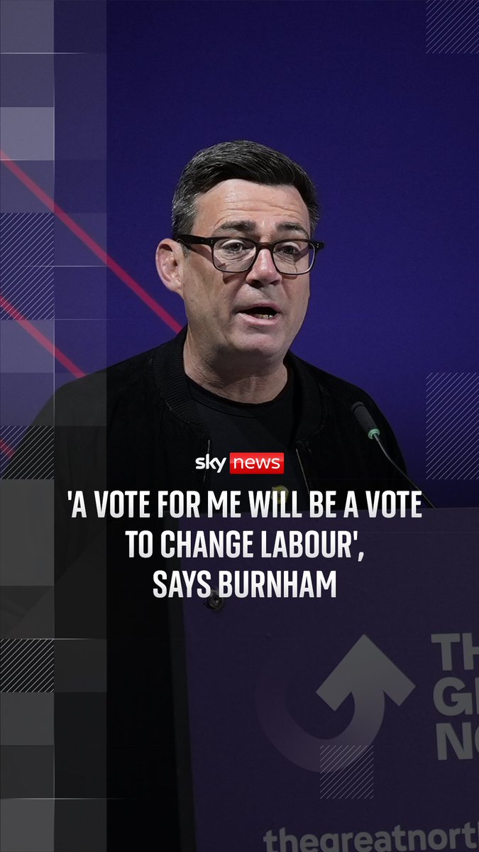 Andy Burnham says a vote for him in the Makerfield by-election will be "a vote to change Labour." Speaking in Leeds, Burnham said "politics needs to change if it is to work properly for the north of England." Politics latest 🔗