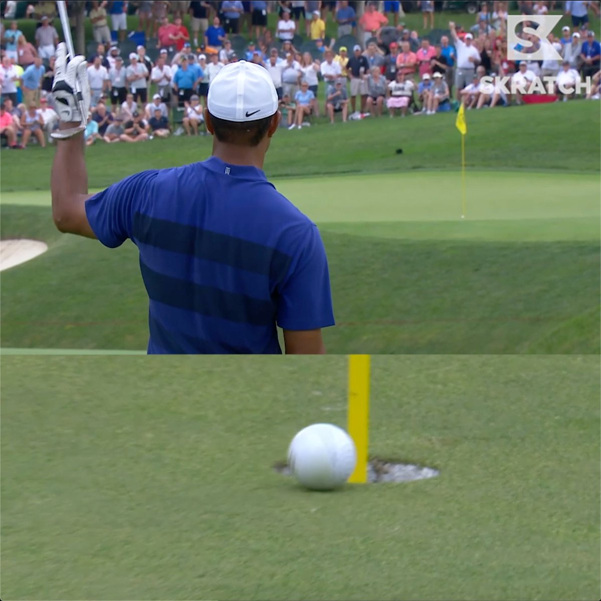 Never forget when Tiger Woods sent the crowd into a frenzy at the Muirfield Village after this ELECTRIC hole out back in 2018 🐅 ⚡️ 🎥 Skratch