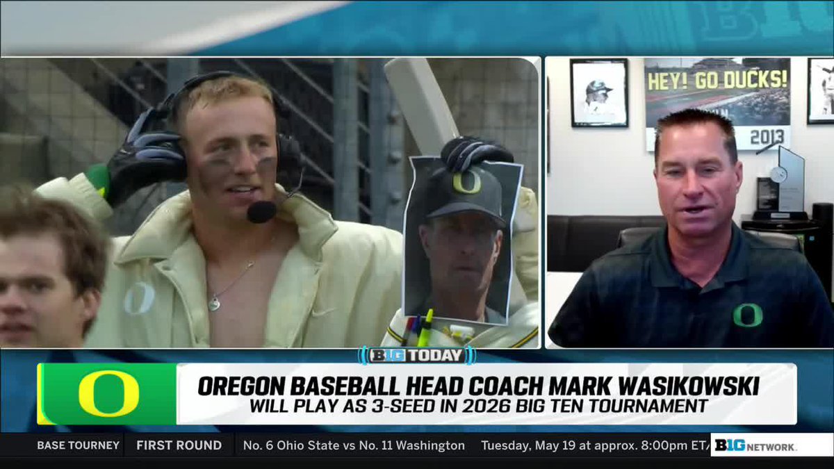 Mark Wasikowski was at his daughter's Purdue University graduation for @oregonbaseball's dramatic season finale. It's the first game he's ever missed, as a player or coach. Waz joined the #B1GToday crew to discuss what it meant to support his daughter, Joelle 👇