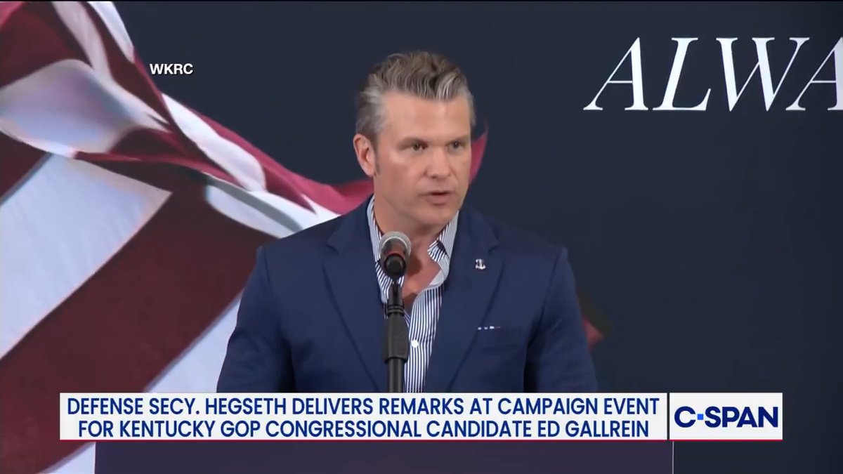 Defense Secretary Pete Hegseth criticizes Rep. Thomas Massie (R-KY) at rally for his challenger, Ed Gallrein: "President Trump does not need more people in Washington who are trying to make a point, especially from his own party."
