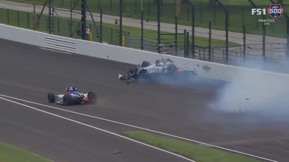 A big incident in Indy 500 Practice as Alexander Rossi hits the wall. Pato O'Ward also involved.