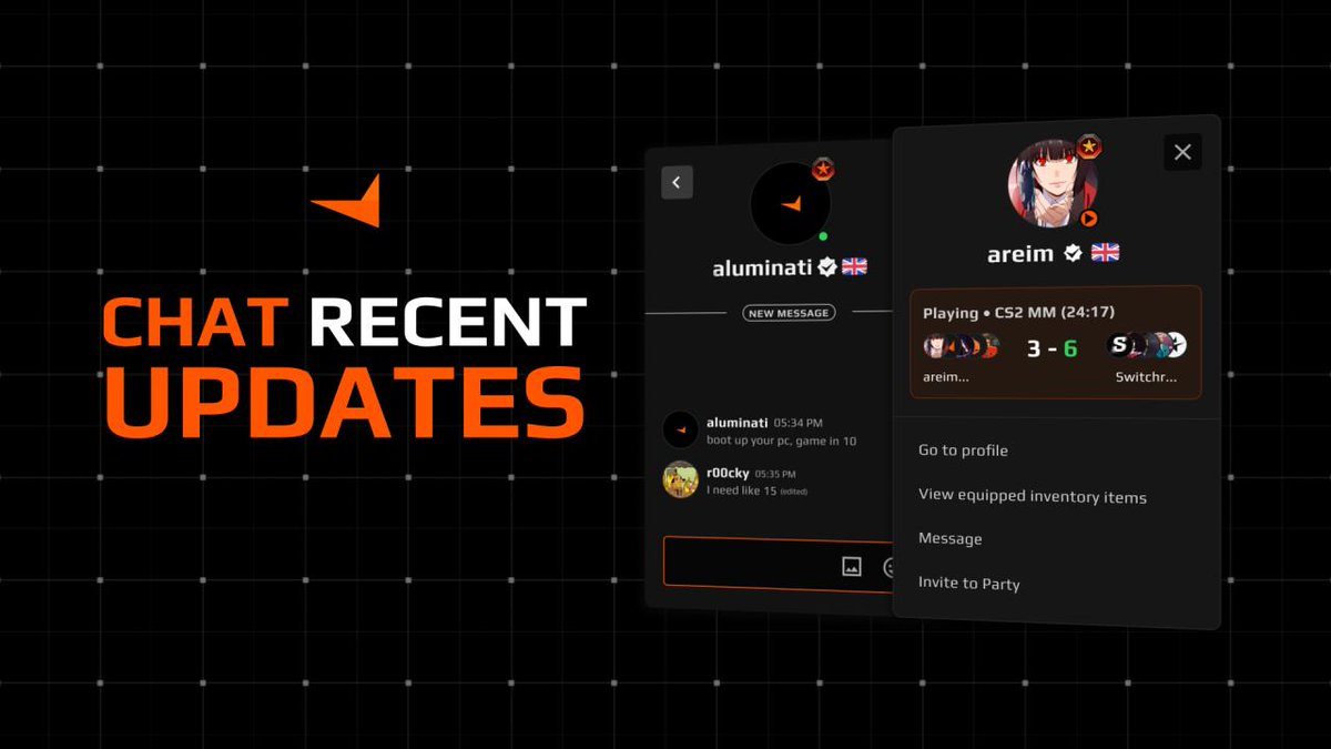The updated FACEIT chat now shows your friends’ exact match status, making it easier to coordinate your next 5-stack. Today's update rolls it out to all players after we tested and scaled in waves.
