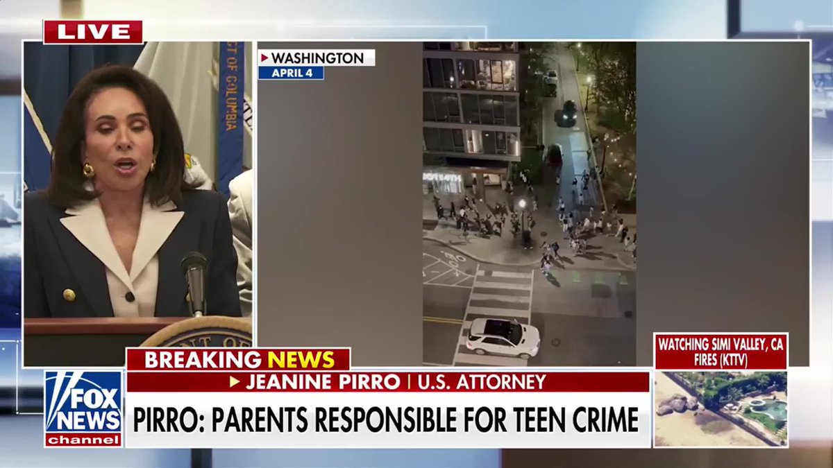 JUST IN: U.S. Attorney Jeanine Pirro issues a blistering warning to juvenile criminals and their parents amid a rising wave of retail theft and neighborhood destruction in DC: “A social media click is not worth a criminal record, and we will make sure that you have a criminal record.” “And if you think that being a teen gives you a pass to terrorize businesses and neighborhoods, you're about to find out otherwise.” “We will arrest you, and where we can, we will prosecute you aggressively — and we will prosecute your parents.”