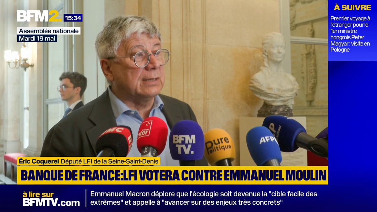 Banque de France : Éric Coquerel "appelle le Parlement à ne pas se faire marcher dessus" sur la nomination d'Emmanuel Moulin #BFM2