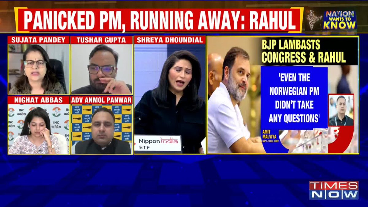 Norwegian Journalist Helle Questions Modi, Heckles Diplomat Rahul Gandhi has reiterated the condition of the media in our country. We are at 157th place in the World Press Freedom Index...: Nighat Abbass🇮🇳 tells @Shreyadhoundial Watch the video to know Tushar Gupta's response.
