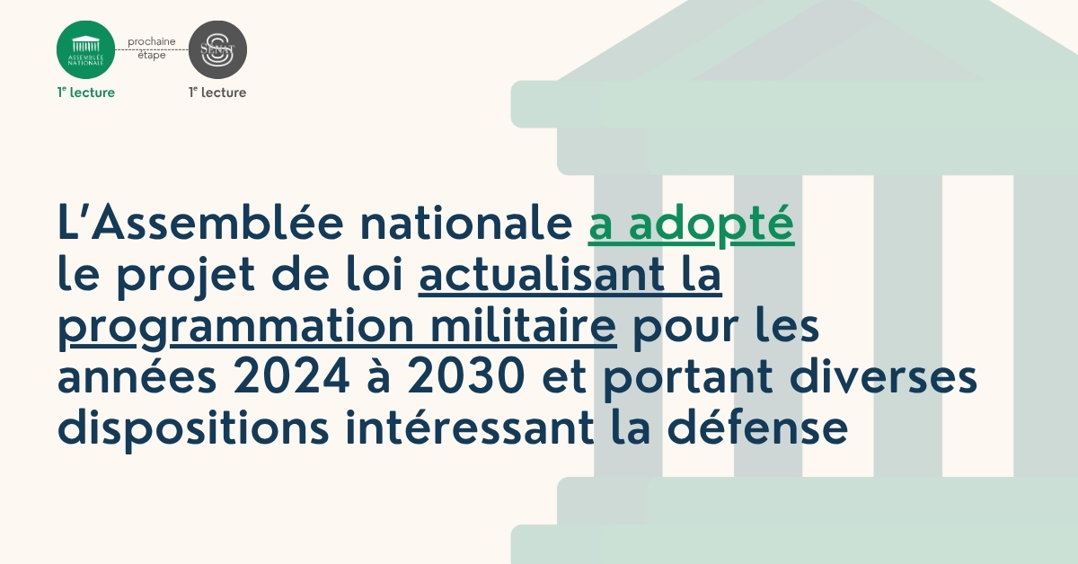 ✅ Adoption du projet de loi actualisant la programmation militaire pour les années 2024 à 2030 et portant diverses dispositions intéressant la défense, en première lecture. 🔎 En savoir plus : #DirectAN