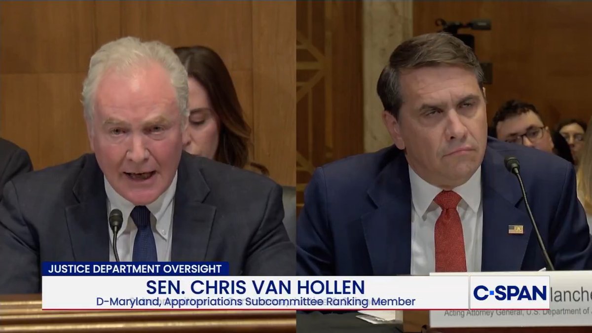Every word. Chris Van Hollen tells the plain, honest truth about the Department of Justice under Trump. The symbol of this era: That stupid, huge banner of Trump on the DOJ building. It’s a Declaration of Corruption. DOJ is now a national disgrace.