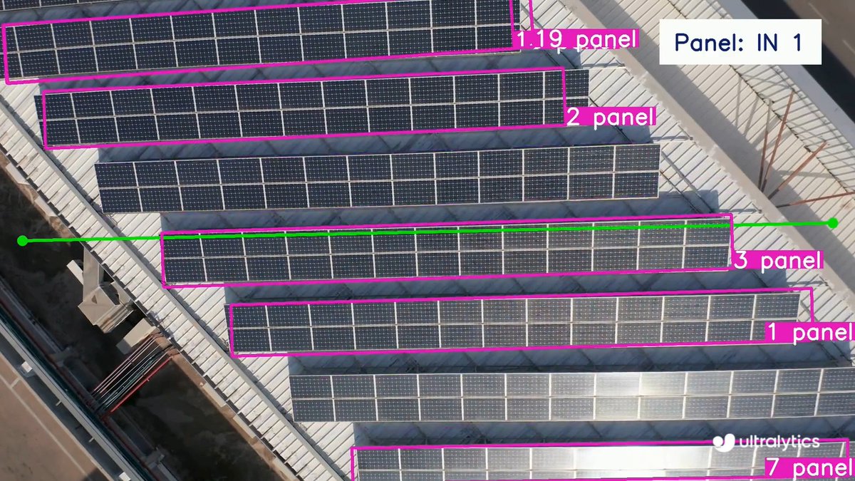 Count rooftop panels with Ultralytics YOLO26 OBB! 🏠 Use oriented bounding boxes to detect solar panels from aerial views and capture their orientation, enabling accurate counting for inspections, asset management, and infrastructure analytics. Explore more ➡️ #Ultralytics #YOLO26 #AI #ObjectCounting #ComputerVision