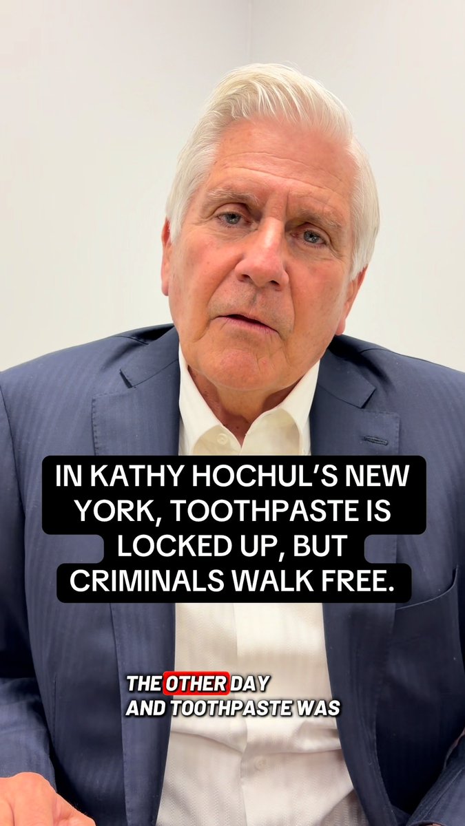 Toothpaste was locked behind glass? That’s Kathy Hochul's New York, where honest, hardworking New Yorkers are treated like suspects while criminals walk free. Under her cashless bail law, you only go to jail if you commit murder, and even then, sometimes you don't. When I am Governor, we will repeal cashless bail, hold thieves accountable, and make our communities safe again.
