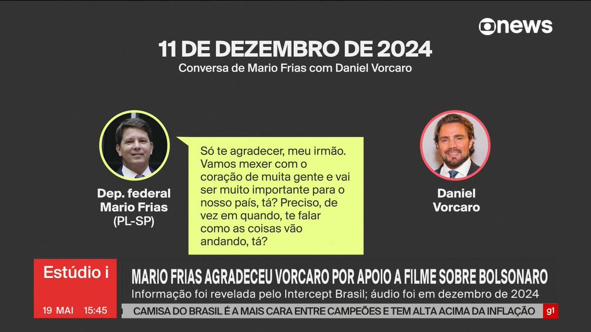O deputado Mario Frias (PL-SP) enviou um áudio em 11 de dezembro de 2024 a Daniel Vorcaro agradecendo apoio ao filme "Dark Horse", que conta a história de Bolsonaro. A informação foi revelada pelo Intercept Brasil. Ouça. #Estúdioi ➡ Assista à #GloboNews: