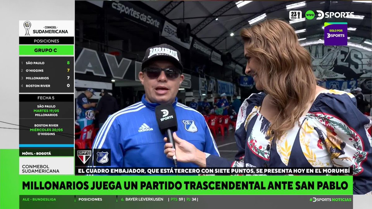 ASÍ VIVE LA HINCHADA DE MILLONARIOS LA PREVIA DE LA CONMEBOL #SudamericanaEnDSPORTS 🏆 ⏩ Johanna Moreno conversó con John, hincha del conjunto colombiano en Brasil, que enfrentará esta noche a Sao Paulo. #DSPORTSNoticias