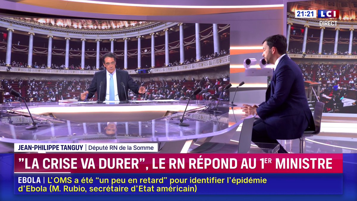 🗣️ "Aujourd'hui à ma connaissance il n'y a que le RN qui assume que pour 2027 il faut qu'on propose un programme de 140 milliards d'économies nettes pour arrêter l'emballement de la dette" : Jean-Philippe Tanguy Ⓜ️ 📺 Face à Darius Rochebin sur LCI