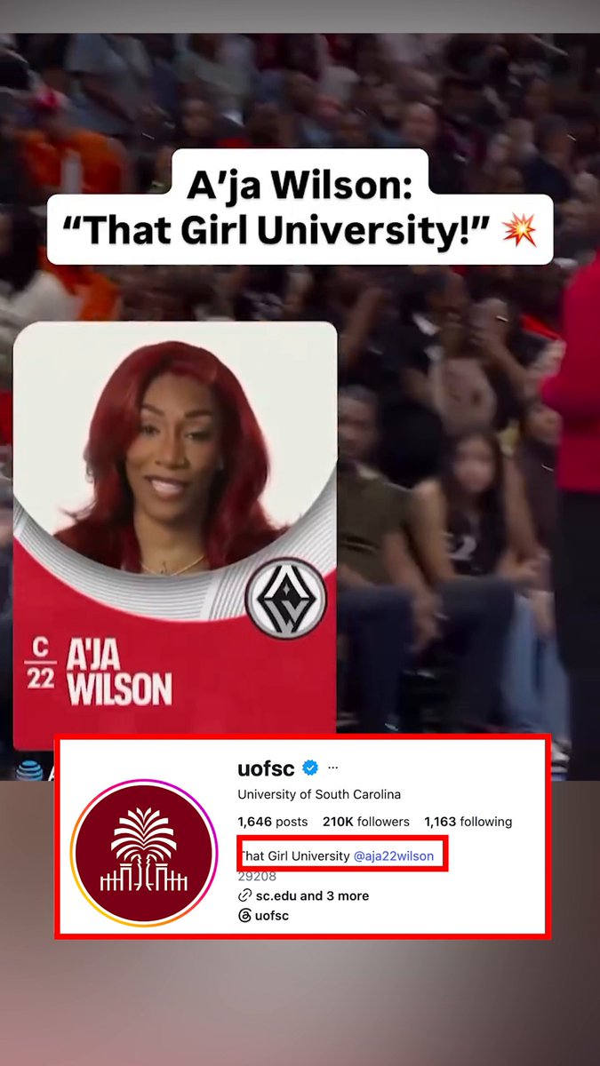 South Carolina made it Instagram official for A'ja Wilson 🤣 "That Girl University" home of the Gamecocks 🤩