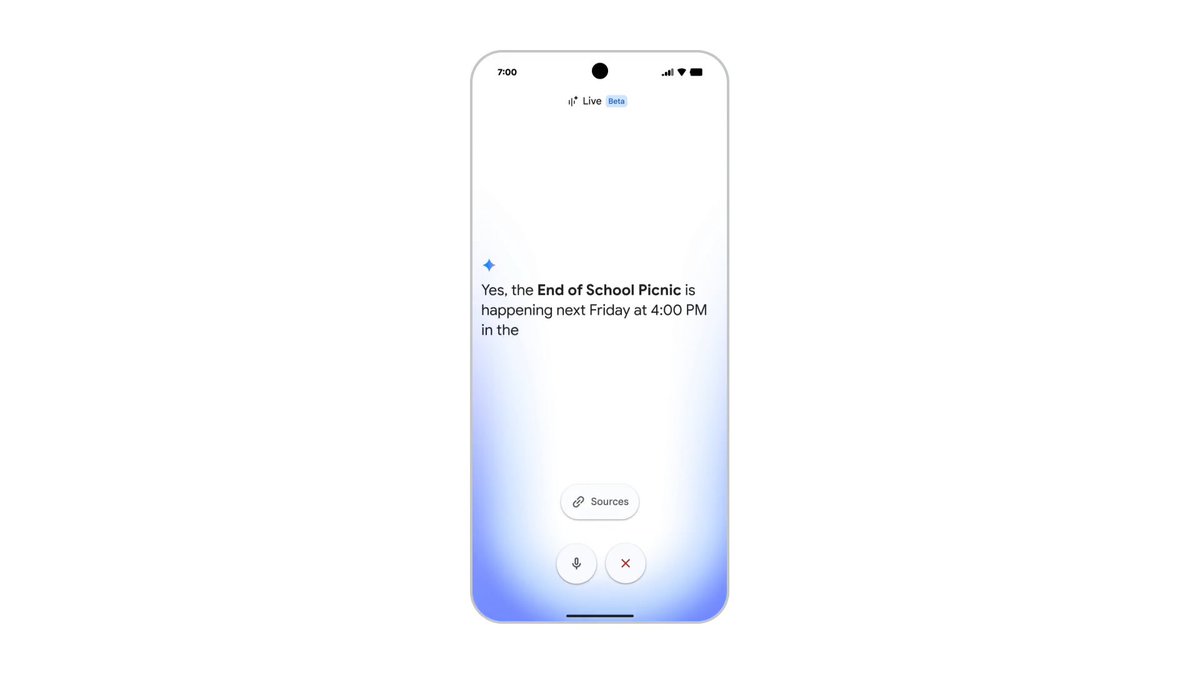 Search your inbox with your voice using Gmail Live. If you’re on the go, you can ask things like, "What’s my gate number?" or "What’s happening at my kid’s school this week?" to search your inbox for the info you need. Rolling out to Google AI Pro &amp; Ultra this summer!