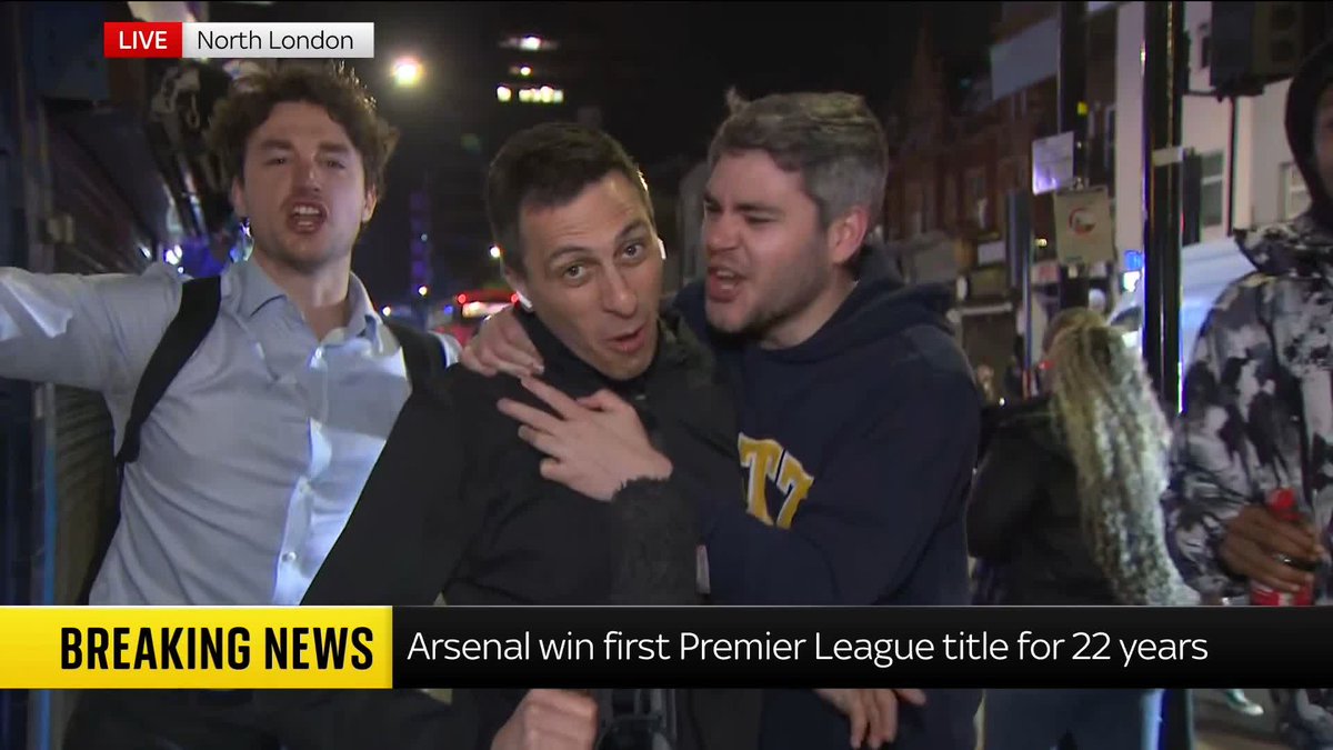 'Last time Arsenal won, I wasn't even fertilised - now I'm 21!' Arsenal fans outside the Emirates Stadium react after the Gunners won the Premier League. Rob Harris 📺 Sky 501 and YouTube