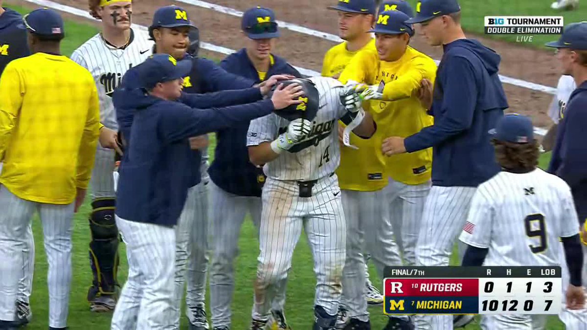 WOLVERINES WALK IT OFF‼️ Colby Turner's 2-run knock sends Michigan Baseball to just the third run-rule win in Big Ten Conference tourney history. 📺: Big Ten Network