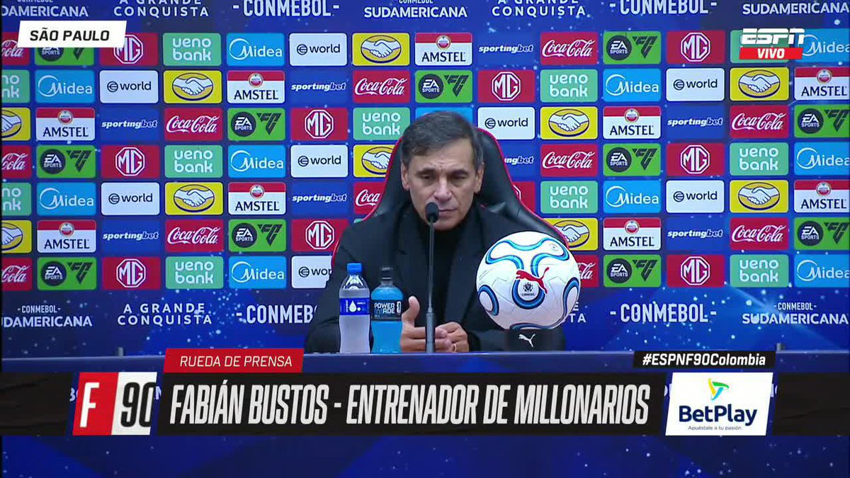 "Contreras es un tipo positivo y fuerte, VA A SEGUIR y está comprometido con el grupo" Fabián Bustos, Dt de Millonarios tras el empate en Sao Paulo. ▶️ No te pierdas #ESPNF90Colombia en el Plan Premium de #DisneyPlus